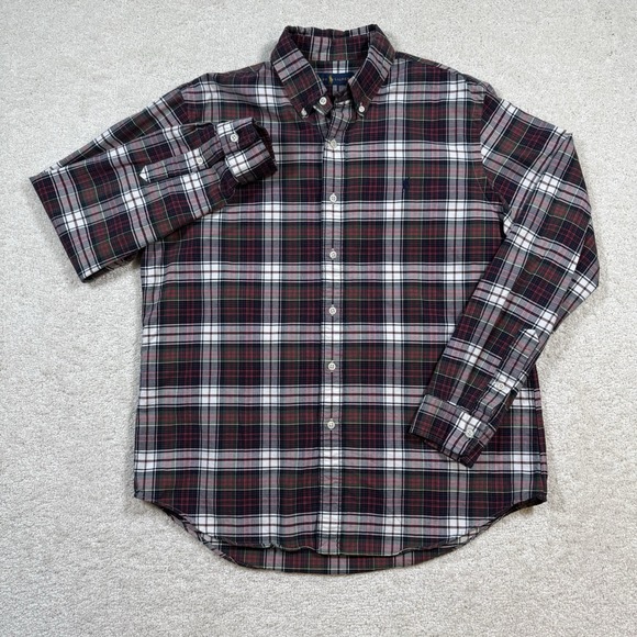 Polo Ralph Lauren Button Down Men's Large Red White Plaid Navy Pony Preppy - Picture 2 of 9